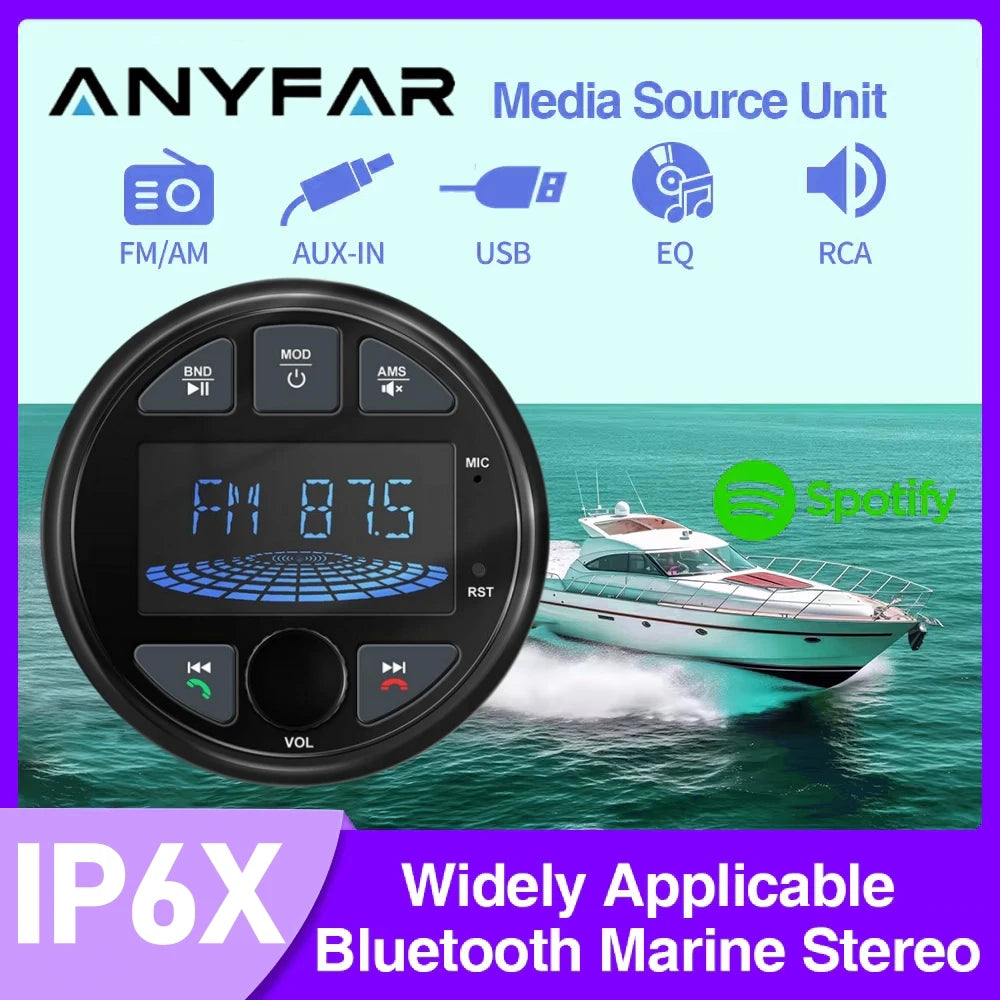 Boat Radio Media Player Marine Stereo MP3 Waterproof Bluetooth Audio Radio FM AM Receiver  | AUTOKITSHOP