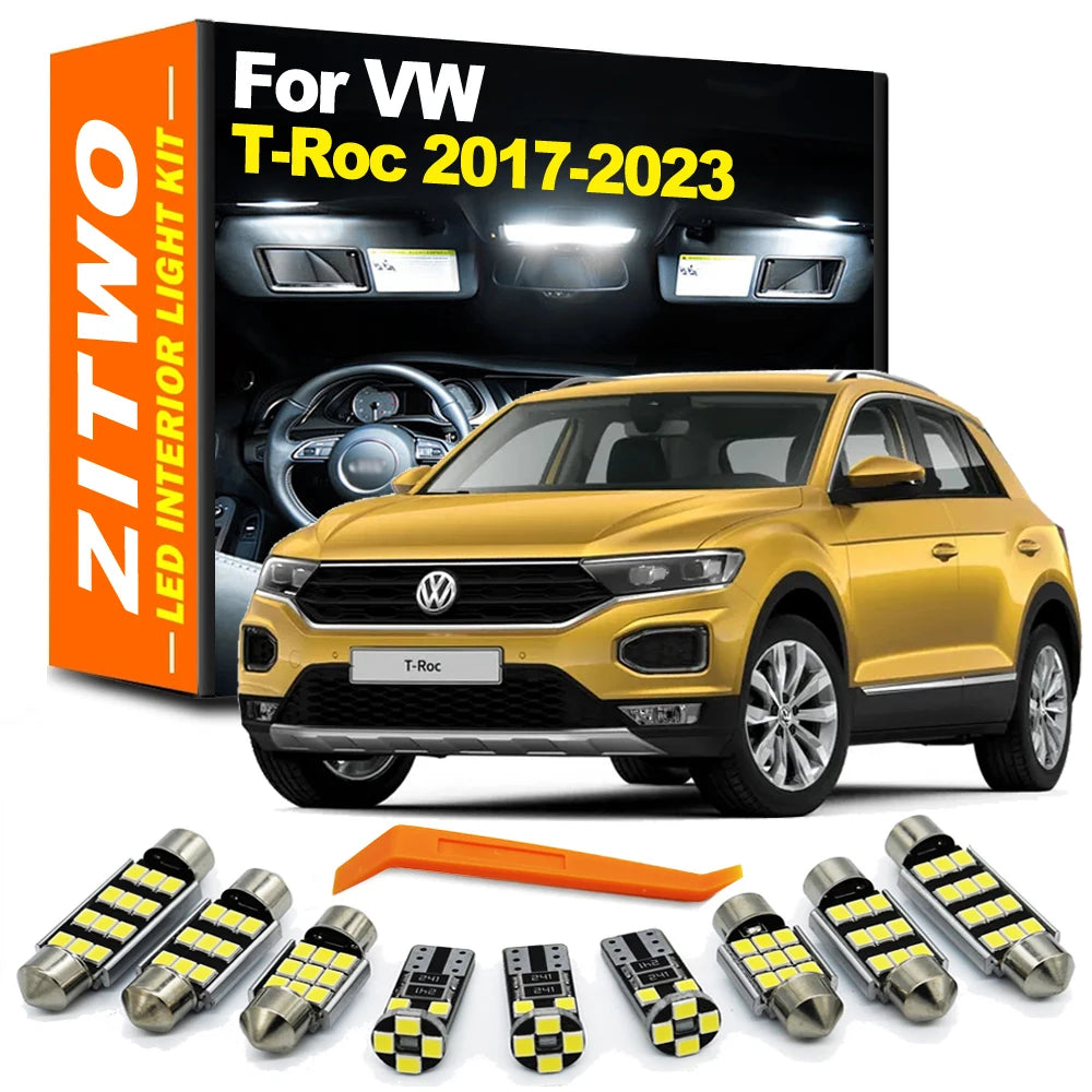 ZITWO 10Pcs LED Interior Dome Map Reading Trunk Light Bulb Kit For VW Volkswagen T-Roc Troc 2017 2018 2019 2020 2021 2022 2023