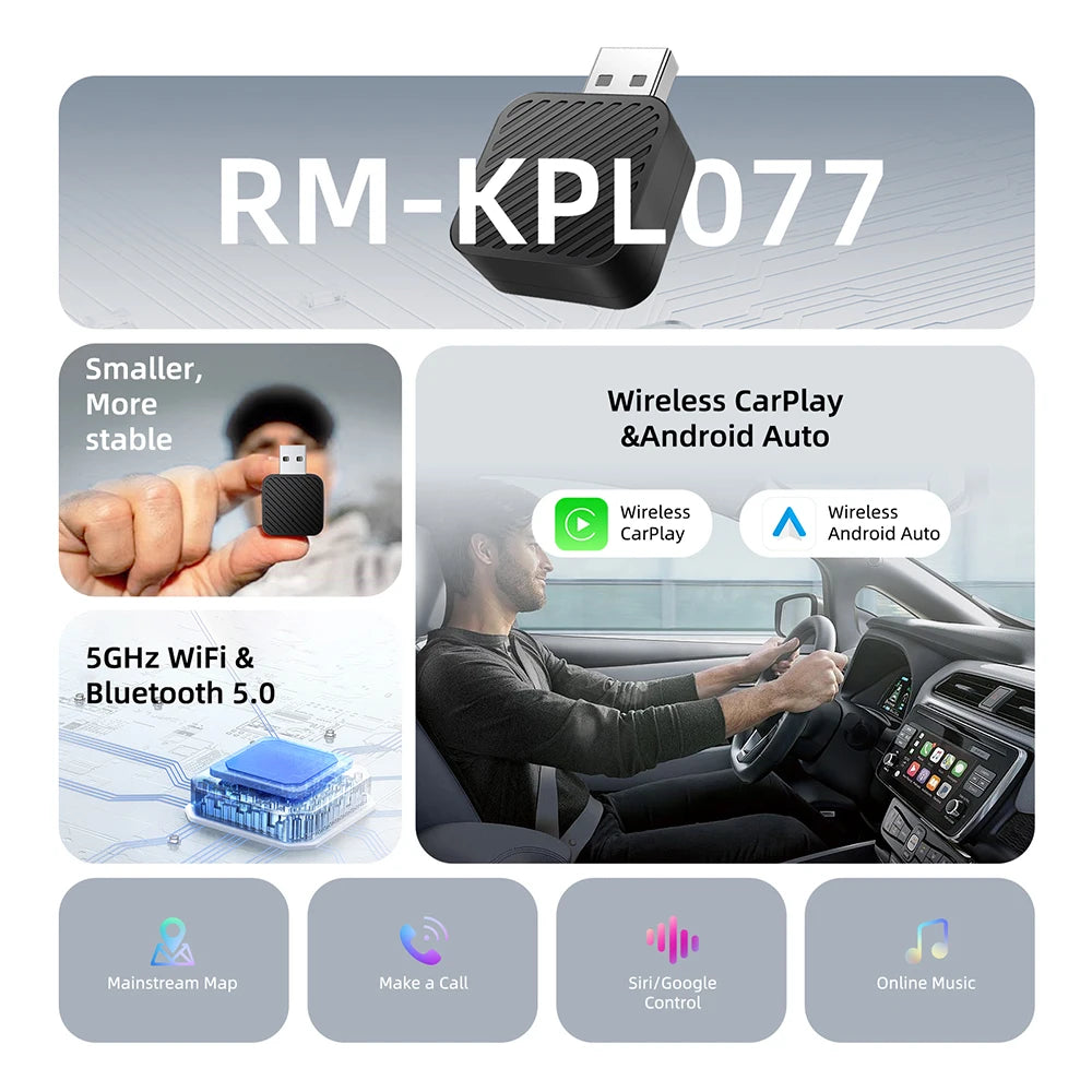 2 in 1 AI Box Mini Adapter Wired to Wireless Carplay&Android Auto Compatible with 99% of C | AUTOKITSHOP