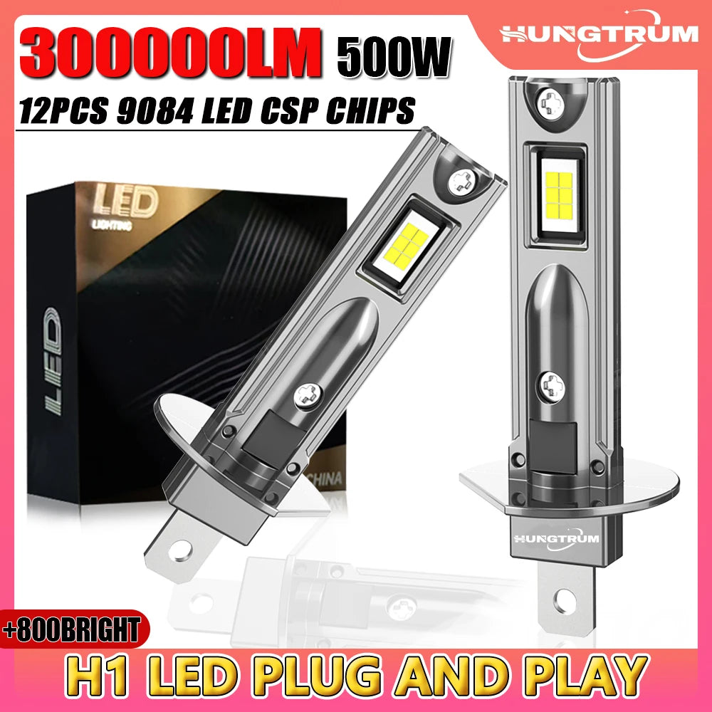 H1 LED Headlights 300000LM 6000K 500W 16 Core 9084 CSP High Low Beam Turbo Auto Light 1:1