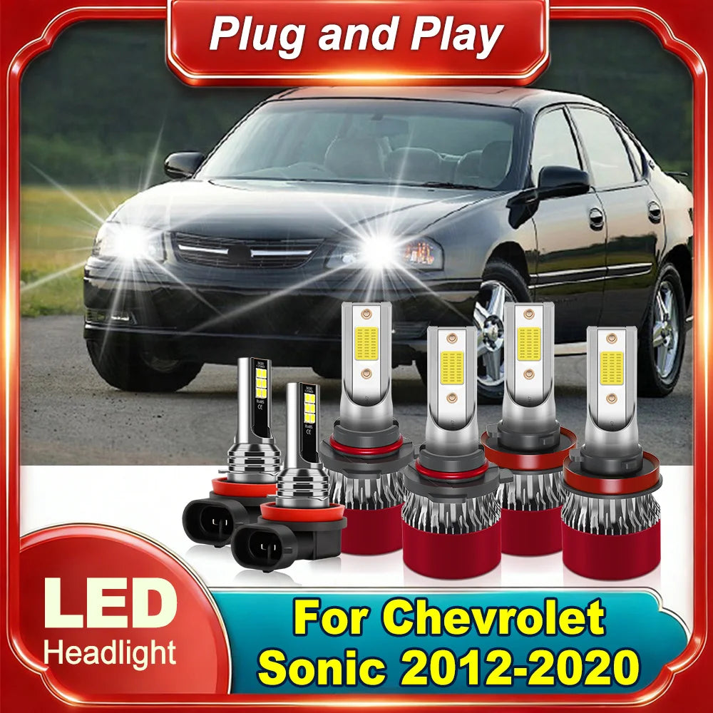 Car LED Headlight High Low Beam Headlamp Fog Light 6000K COB Chips For Chevrolet Sonic 201