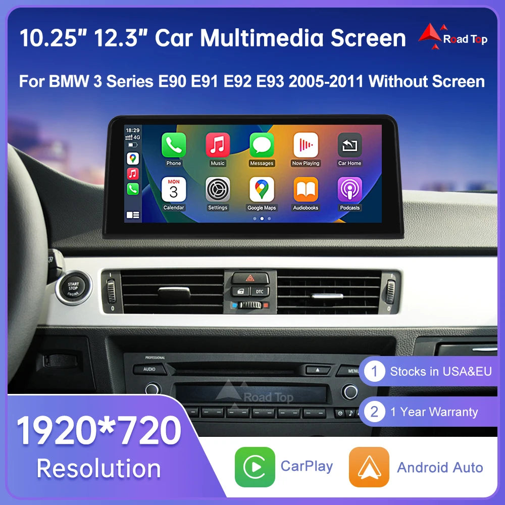 Road Top 10.25' 12.3' Wireless CarPlay Android Auto For BMW Series 3 E90 E91 E92 E93 Witho