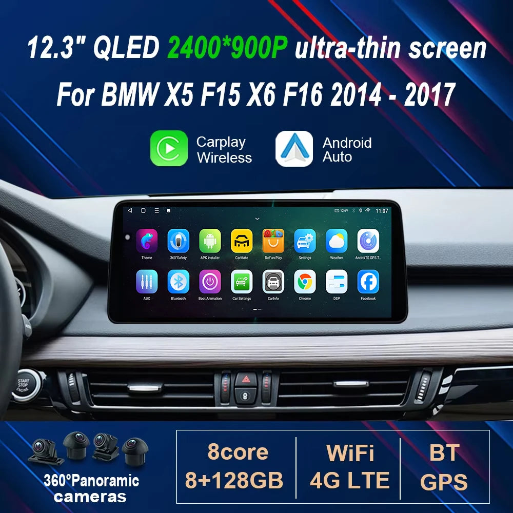 12.3' Ultra-Thin GPS 4G WIFI Android 14 for BMW X5 F15 X6 F16 2014 - 2017 Car Radio Video