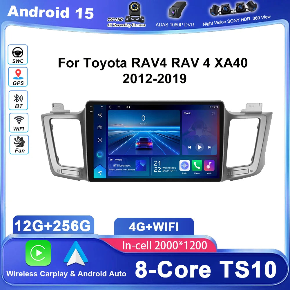 Android 15 For Toyota RAV4 RAV 4 XA40 2012-2019 Car Carplay Android Auto GPS Navigation Ra