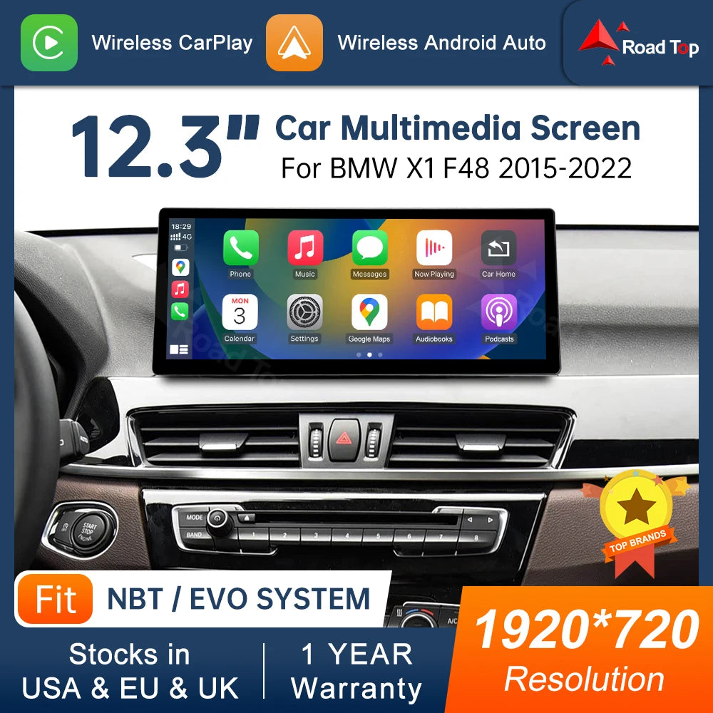 CN 12.3 Multimedia Display For BMW X1 F48 2015-2022 NBT EVO Touch Screen Wireless Carplay  | AUTOKITSHOP