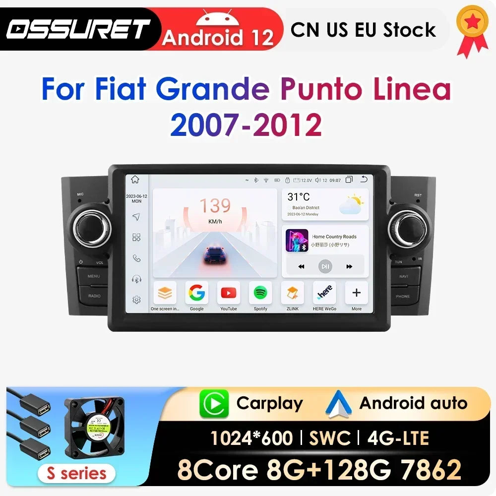 Carplay Android 12 Car Radio For FIAT Grande Punto Linea 2007-2012 Multimedia Video Player