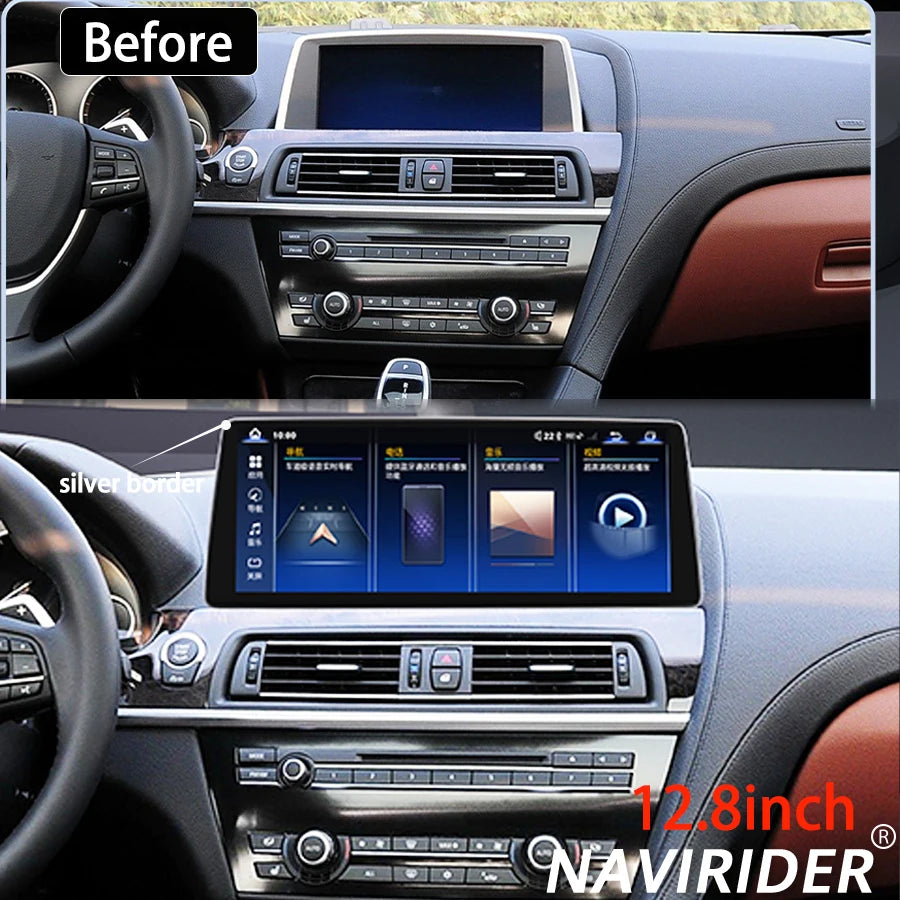 12.8inch 4G Carplay BT Navirider AHD QLED Screen For BMW 6series F13 2011-2012 Android14 C