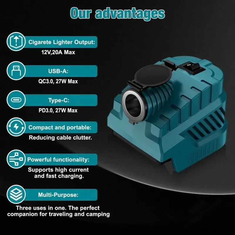 For Makita 18V Battery To 12V 240W Power Adapter for Car Fridge Cigarette Lighter Port Buck Conv - Automotive LED Light