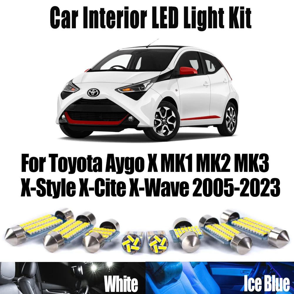 LED Interior Light Kit for Toyota Aygo X MK1 MK2 MK3 X-Style X-Cite X-Wave 2005- 2021 - Canbus Dome Map Door Trunk Bu...