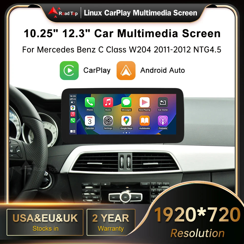 12.3' RoadTop Linux Wireless CarPlay Android Auto Multimedia Display Screen for Mercedes-B