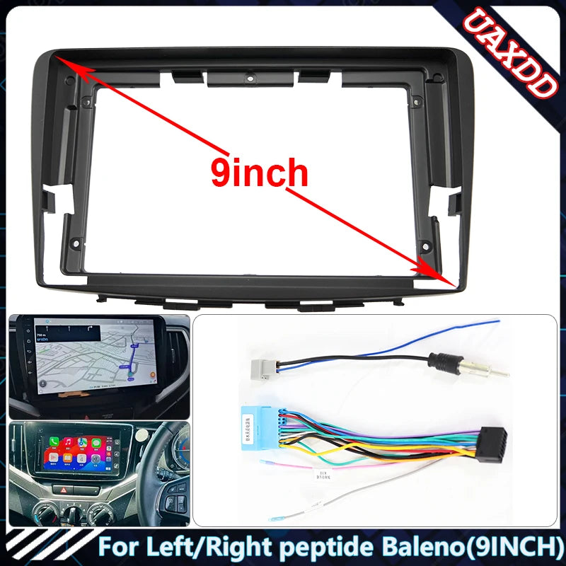 Car Radio Fascia Frame for SUZUKI Left/Right Peptide Baleno 9 Inch Stereo Panel Wire Harne
