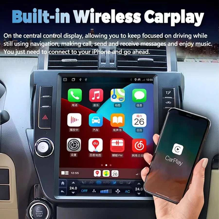 12.1'' Android 14 carplay Vertical screen For Toyota Land Cruiser Prado LC150 2010-2013 ca
