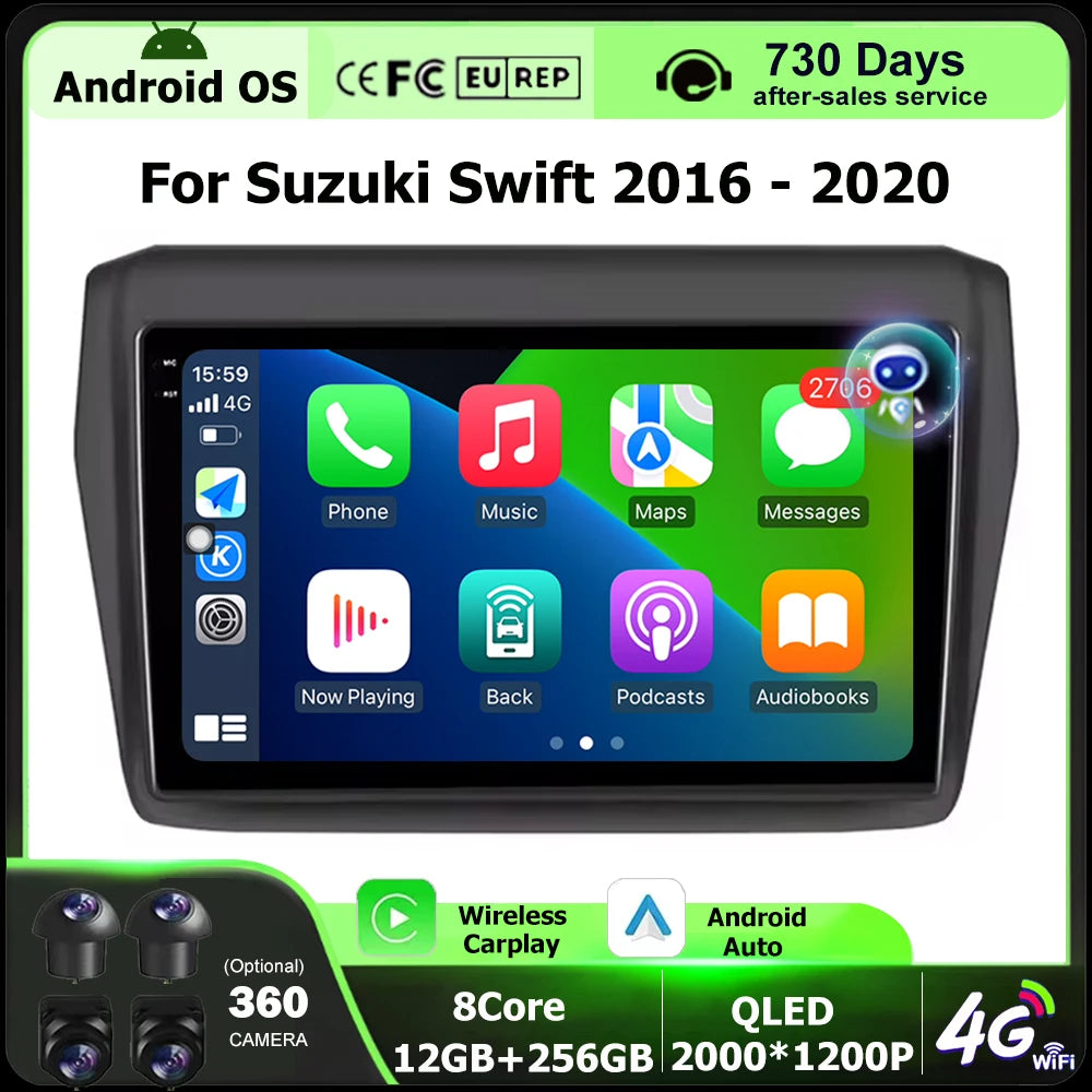 Car Radio Multimedia Video Player GPS Navigation QLED Touch Screen For Suzuki Swift 2016 -
