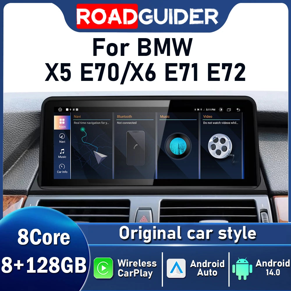 10.25inch Wireless Carplay For BMW X5 X6 E70 E71 2007 -2013 CCC CIC System Car Multimedia