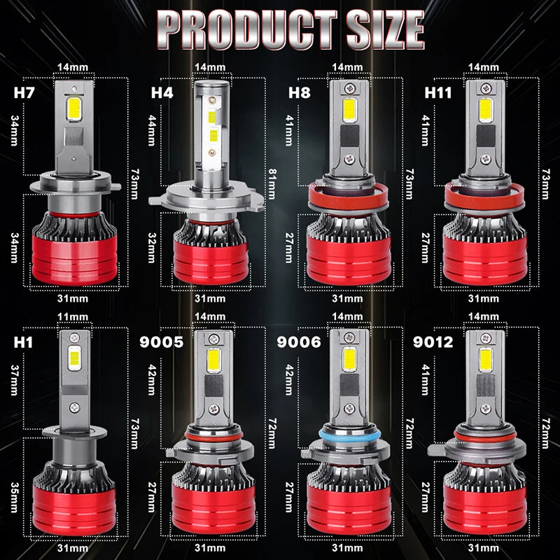 Car Headlight H4 H7 LED H11 9005 9006 H1 HB3 9012 HIR2 Auto Bulbs 1300W 130000LM Light Lam