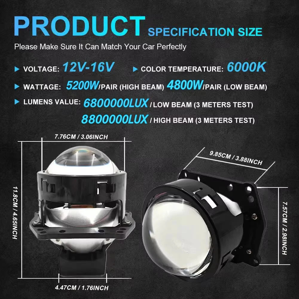Bi-led Lens 3 inch Projector Lenses 8800000LM Kits H4 Hi/Lo Beam H1 H7 H11 9005 9006 LED B