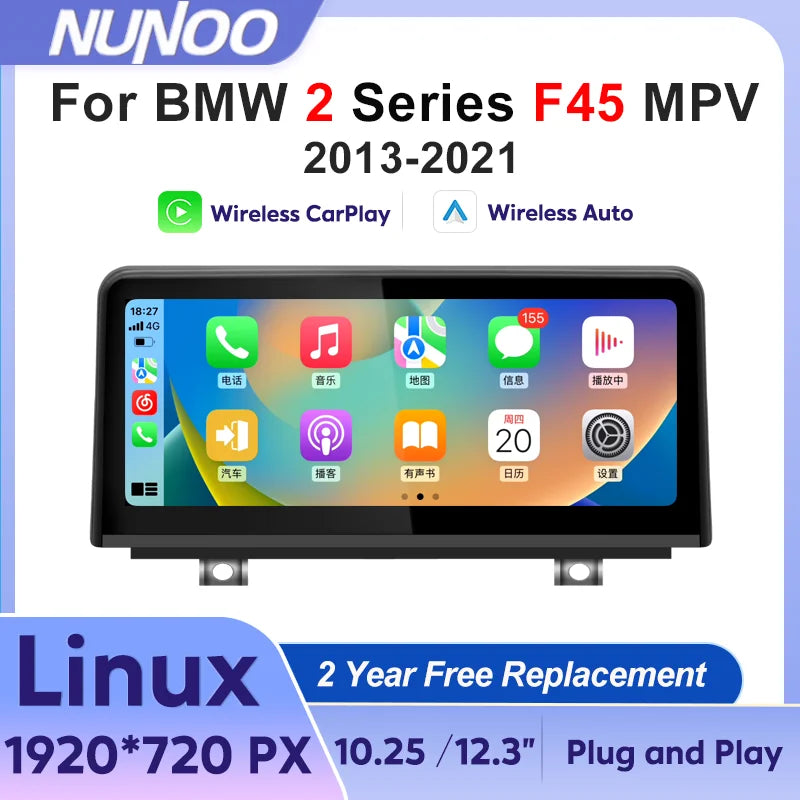For BMW 2 Series F45 MPV 2013-2021 Wireless Carplay Android Auto Car Multimedia Player Rad