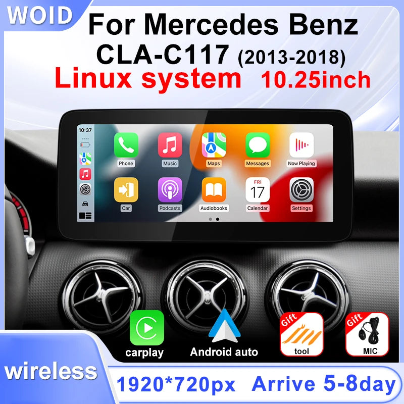 Wireless Carplay Android Auto TouchScreen Stereo 10.25'' For Mercedes Benz CLA C117 X117 2