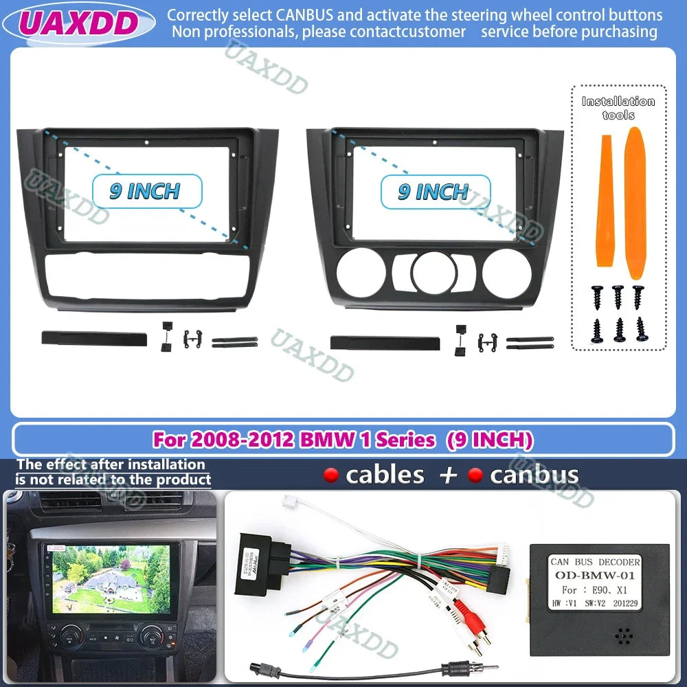For 2008-2012 BMW 1 Series 9inch 2 Din Car stereo MP5 Android frame panel fascia cable har