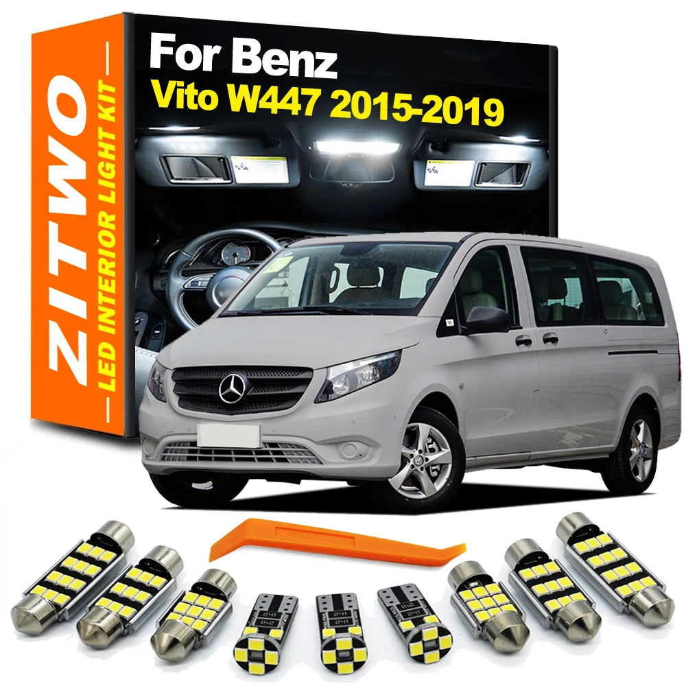 ZITWO 14Pcs For Mercedes Benz Vito W447 2015 2016 2017 2018 2019 LED Interior Map Reading Light Trunk Sun Visor Bulb Kit Canbus