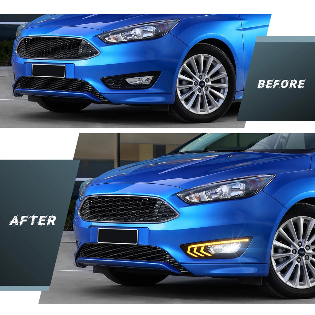 For Ford Focus DRL Led Fog Lamps Chrome Trim 2015 2016 2017 2018 Daytime Running Lights Dy | AUTOKITSHOP