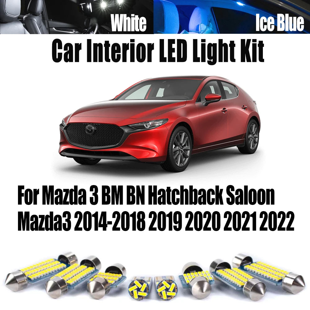 9-Piece LED Interior Light Kit for Mazda 3 BM BN Hatchback Saloon Mazda3 2014- 2019 - Canbus Dome Map Door Trunk Bulb...