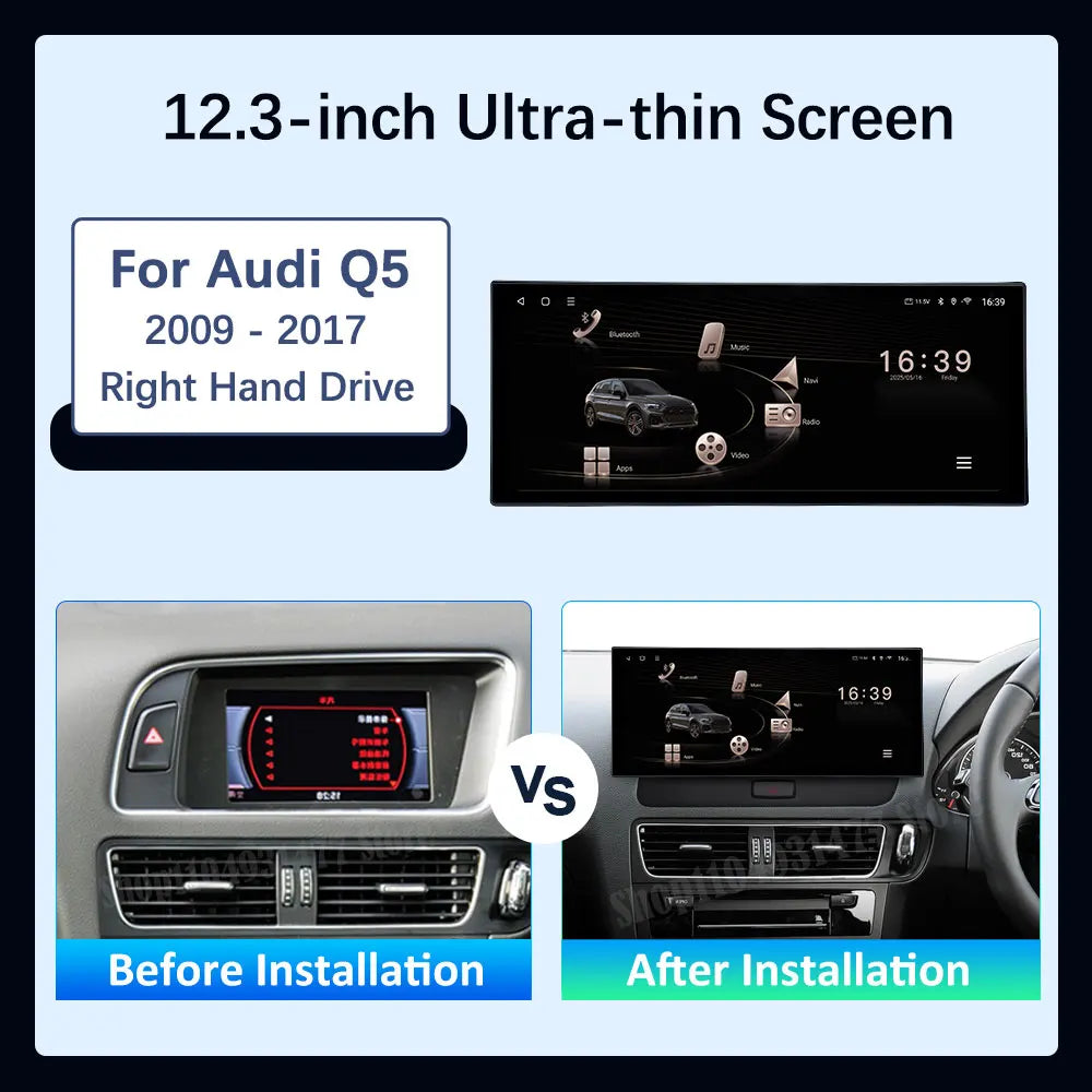 QLED 2400*900P HD Screen Android 14 RHD for Audi Q5 2009 - 2017 Bluetooth GPS Wireless Car
