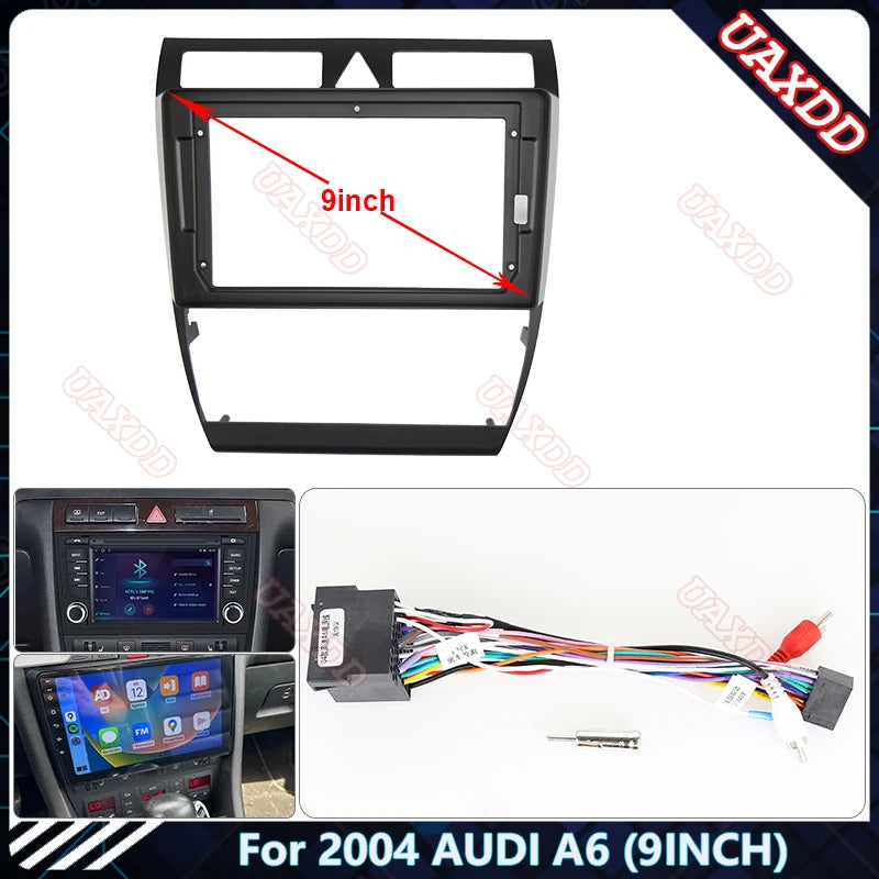 Car Radio Fascia Frame For 2004 AUDI A6 9 inch Stereo Panel Wire Harness Power Cable Adapt
