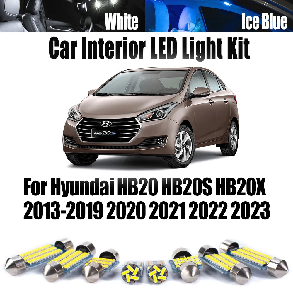 11-Piece LED Interior Light Kit for Hyundai HB20 HB20S HB20X 2013- 2019 - Canbus Dome Map Door Trunk Bulbs | AUTOKITSHOP