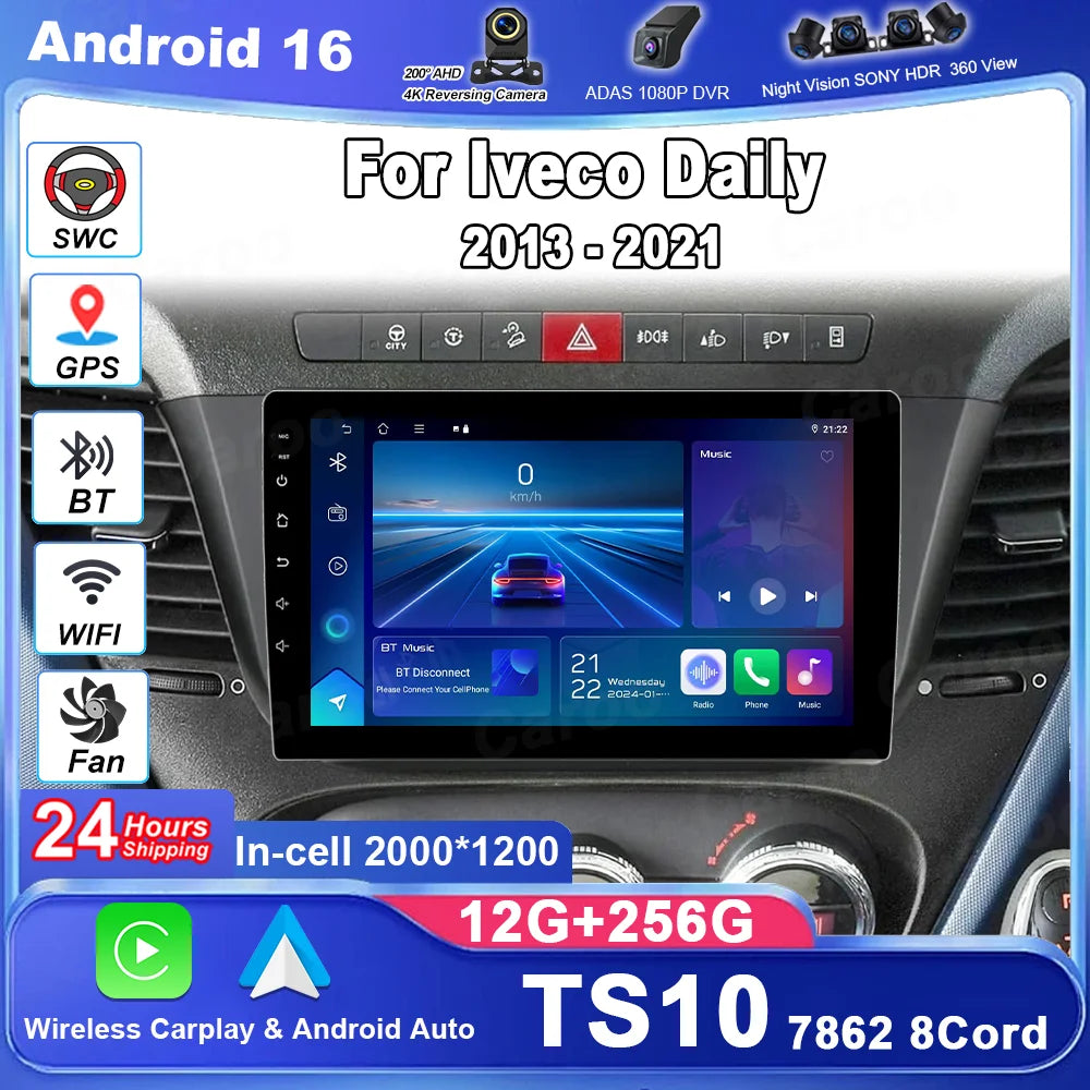 Android 16 WIFI+4G 360 Camera Carplay Auto For Iveco Daily 2013 2014 2015 2016 2017-2021 C