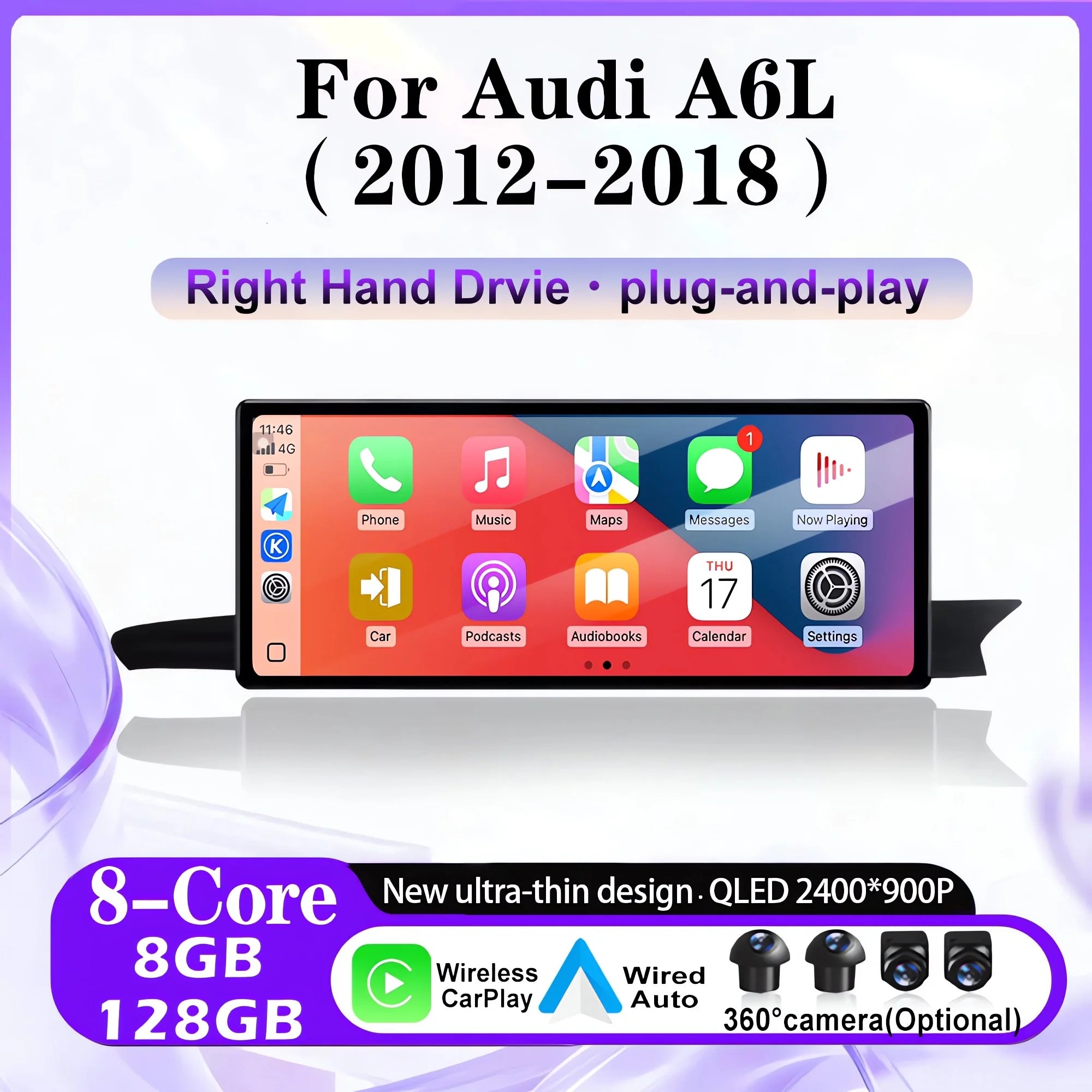 GPS 12.3 Inch Navigation GPS 4G Ultra-thin Right Hand Drive For Audi A6L 2012-2018 Android