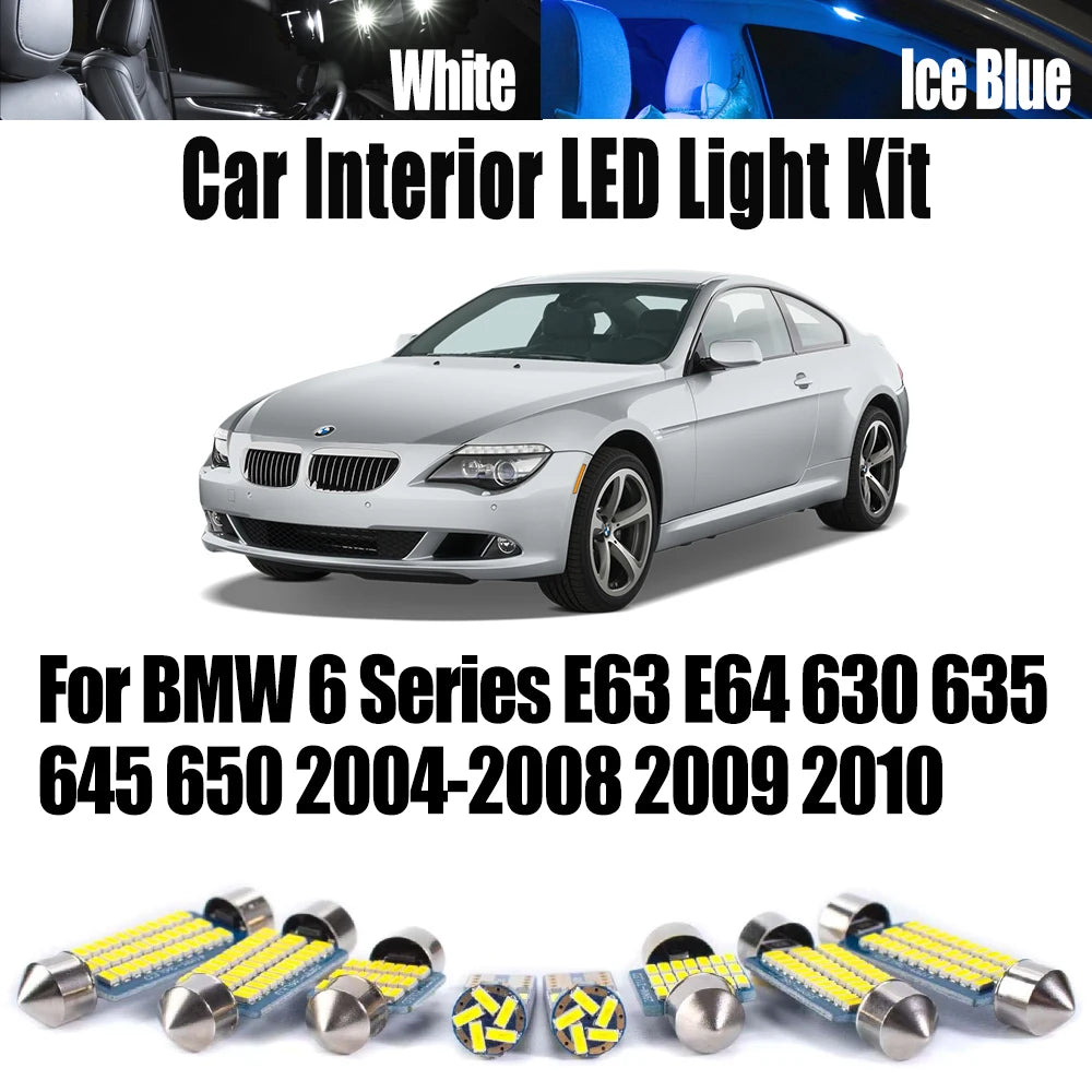 14-Piece LED Interior Light Kit for BMW 6 Series E63 E64 630 635 645 650 2004-2010 - Canbus Dome Map Door Trunk Bulbs...