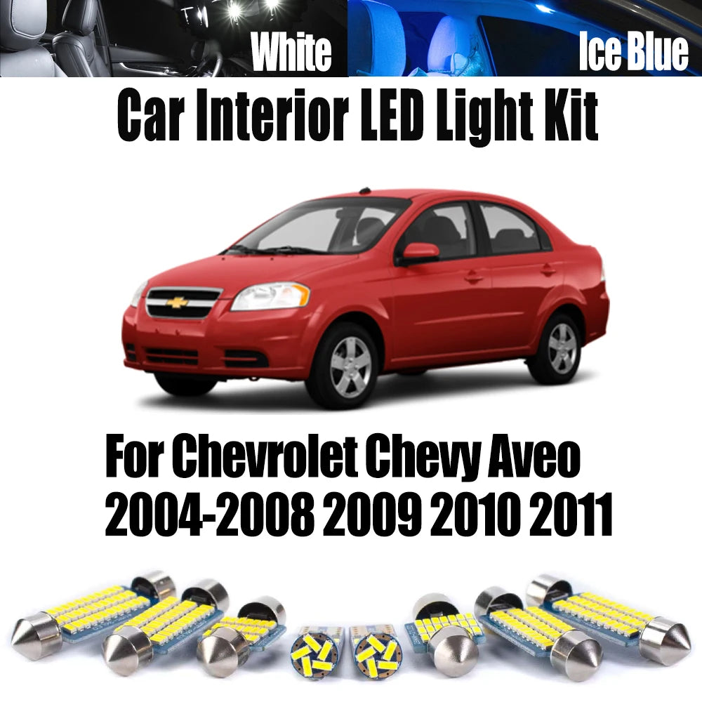 11-Piece LED Interior Light Kit for Chevrolet Chevy Aveo 2004-2008 - Canbus Dome Map Door Trunk Bulbs | AUTOKITSHOP