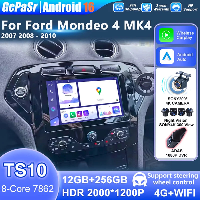 For Ford Mondeo 4 MK4 2007-2010 5G WIFI Car Screen Android Auto Radio Carplay Navigation M