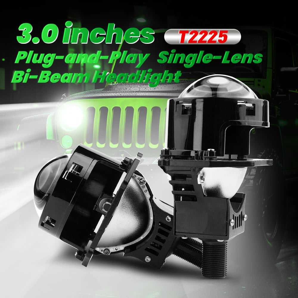 3.0 Inch 55W Bi Led Headlights Two Reflector Lenses Car Headlight 60000LM 6500K Motorcycle