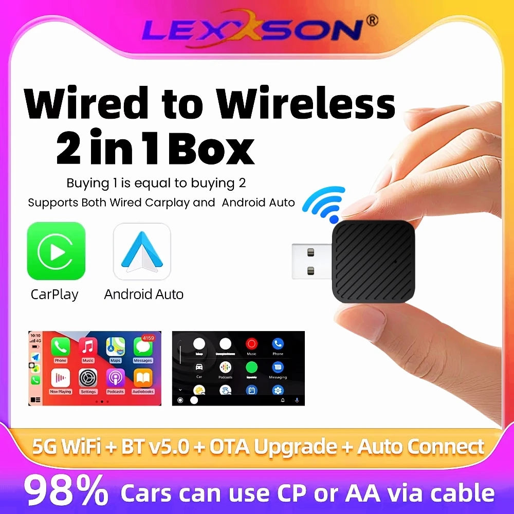 Wired to Wireless CarPlay 2 in1 Mini Adapter Android Auto Smart Box Plug and Play Auto Con | AUTOKITSHOP