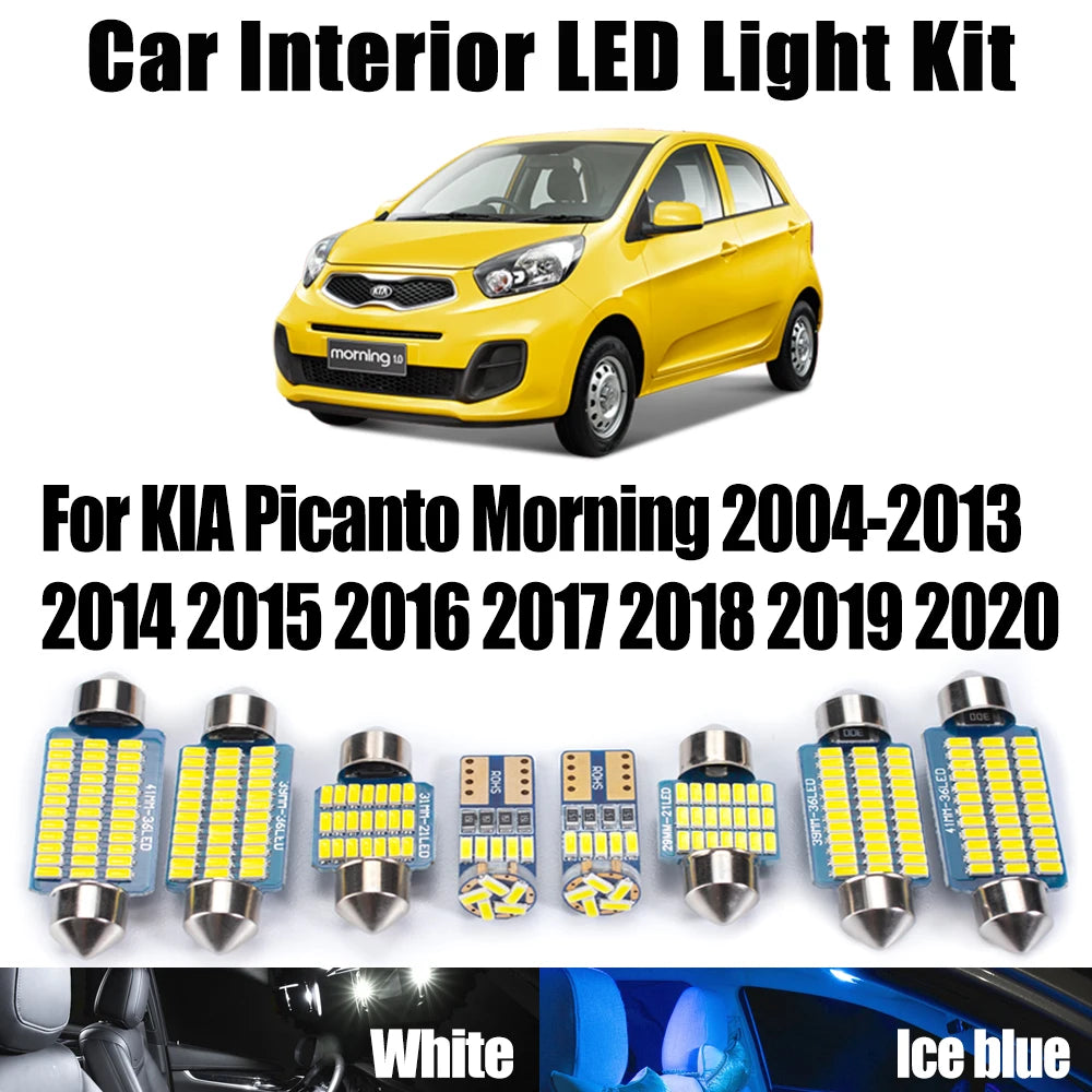LED Interior Light Kit for KIA Picanto Morning 2004- 2017 - Canbus Dome Map Door Trunk Bulbs | AUTOKITSHOP