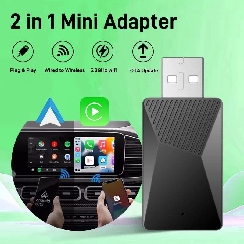 2 In 1 Wireless CarPlay Android Auto AI Box Carplay Dongle BT WiFi Plug and Play Voice Ass | AUTOKITSHOP