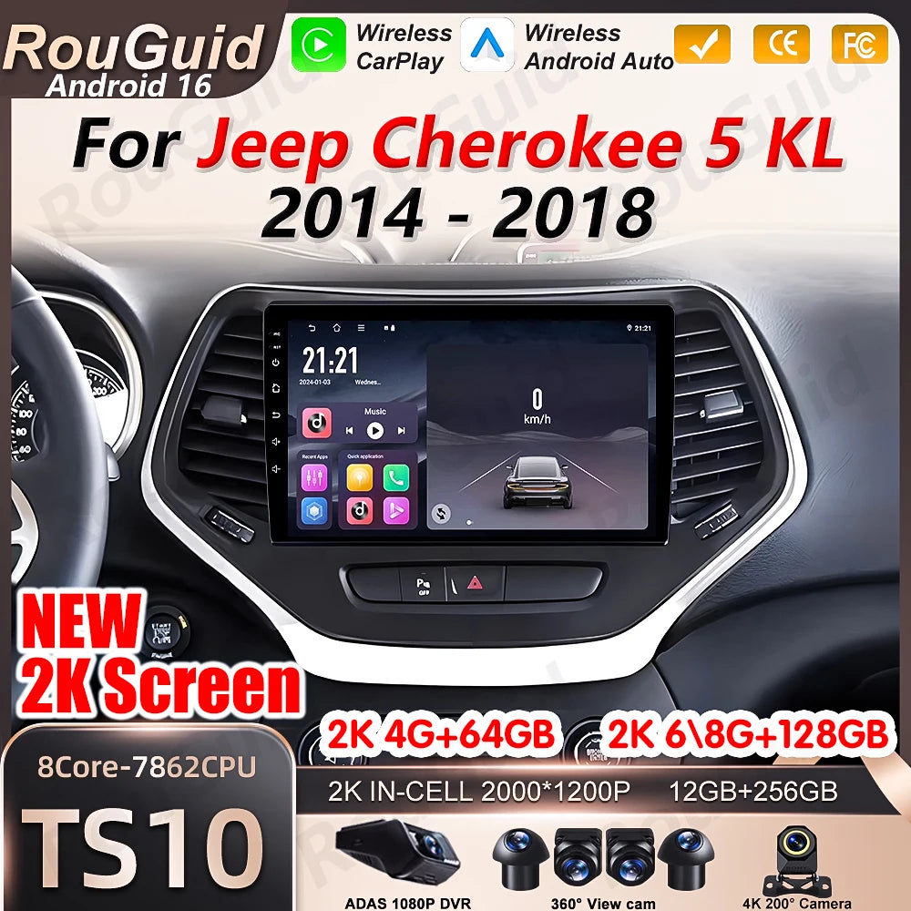 Android 16 Carplay Car Stereo For Jeep Cherokee 5 KL 2014 2015 2016 2017 2018 Radio Video  | AUTOKITSHOP