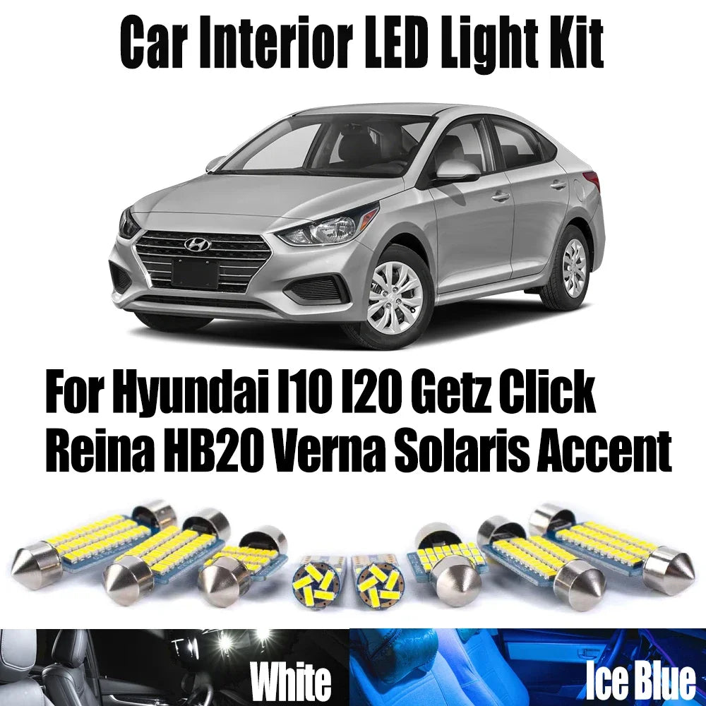 LED Interior Light Kit for Hyundai I10 I20 Getz Click Reina HB20 Verna Solaris Accent Canbus Car LED Interior Map Dom...