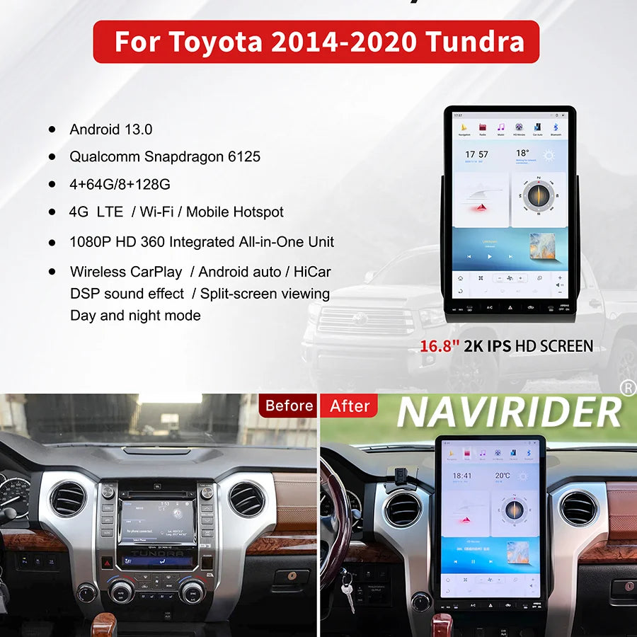16.8" Android 15 Multimedia Player Android Screen For Toyota Tundra 2014-2020 Stereo 16.8" | AUTOKITSHOP