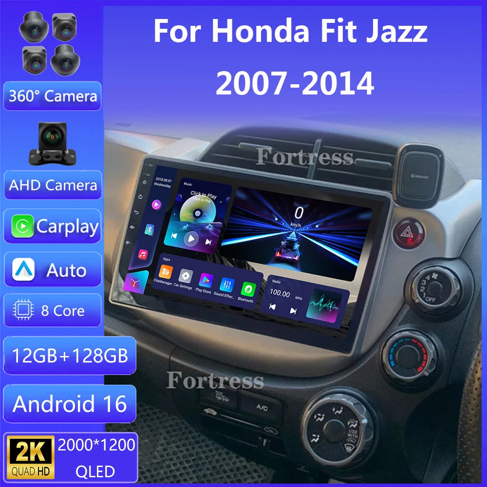 Android 16 Car Stereo Radio For Honda Fit Jazz 2008 - 2013 2din Carplay Multimidia Video P
