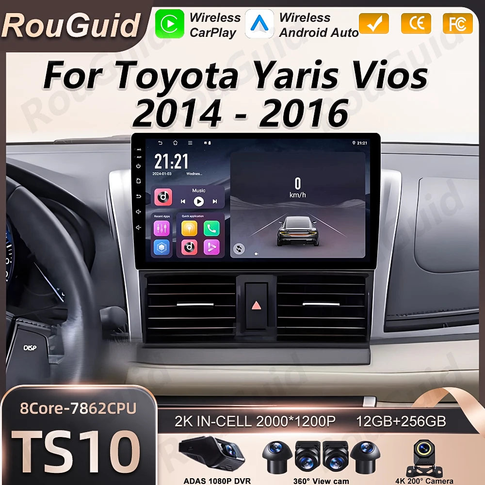 Android 16 Car Radio Carplay For Toyota Yaris Vios 2014 2015 2016 GPS Navigation Multimedi | AUTOKITSHOP