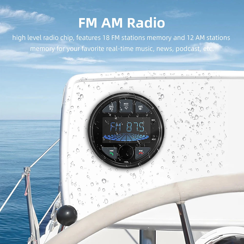 2025 Boat Radio Marine Stereo Source Media Player AM FM RDS Receiver MP3 MP4 Video Play Bl | AUTOKITSHOP