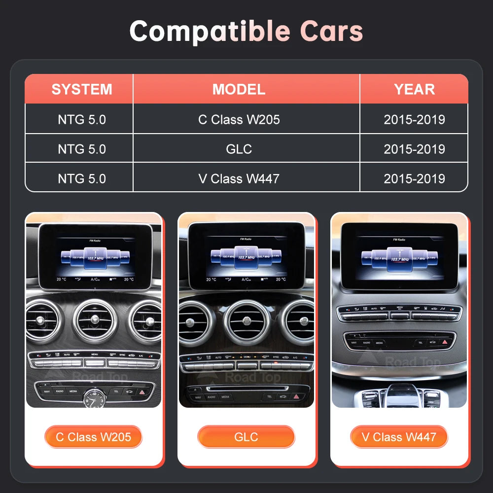 Wireless CarPlay Android Auto Multimedia Screen for Mercedes-Benz C Class W205 GLC V Class | AUTOKITSHOP