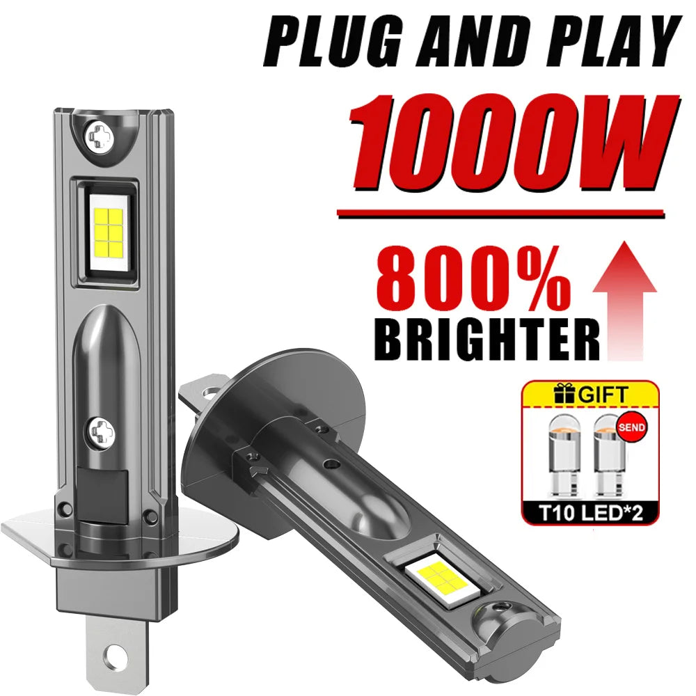 H1 LED Headlight 1000W High Low Beam Canbus Fog Light Mini 1: 1 Size 9084 CSP Plug and pla