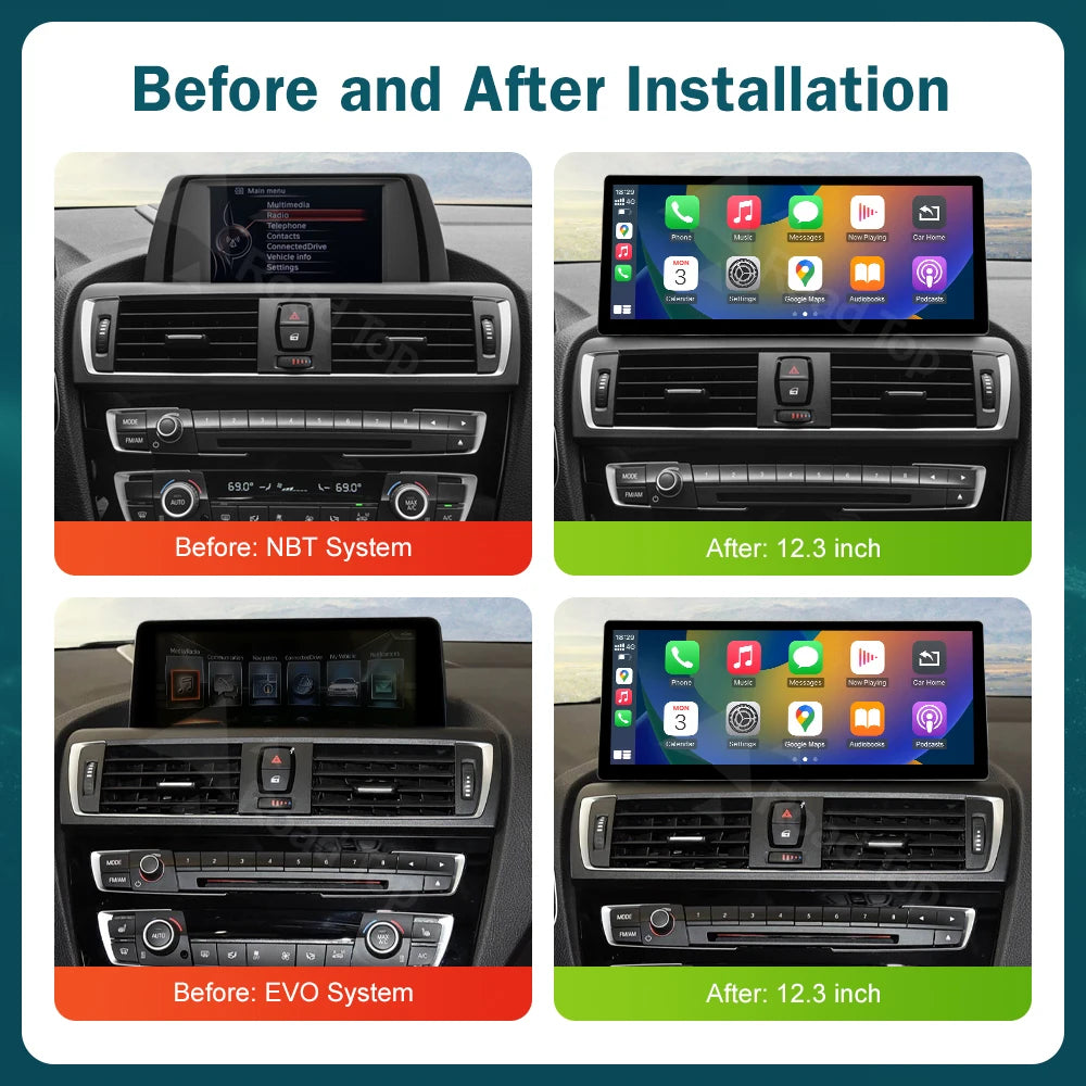 CN RoadTop 12.3 Wireless CarPlay Multimedia Screen For BMW Series 1 2 3 4 F20 F21 F22 F45