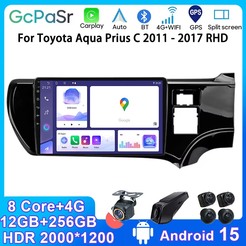 Stereo Auto radio CarPlay RHD For Toyota Aqua Prius C 2011 - 2017 Android Car Radio Multim
