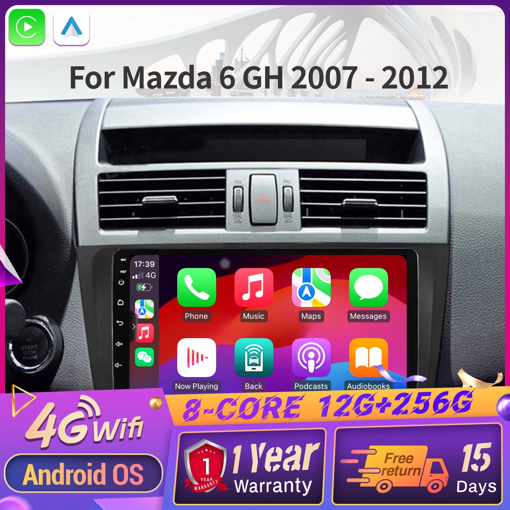 Car Radio Multimedia For Mazda 6 GH 2007-2012 Android 14 Navigation 4G GPS Wireless CarPla