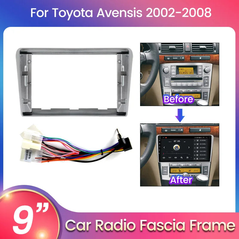 9'' 2 DIN Car Radio Fascia Frame For TOYOTA Avensis T25 2 II 2002 2003 2004 2005 2006 2007